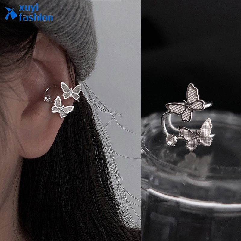 Anting Klip Bentuk Kupu-Kupu Warna Silver Untuk Wanita