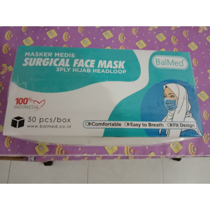 masker medis surgical face mask 3 ply hijab headloop balmed