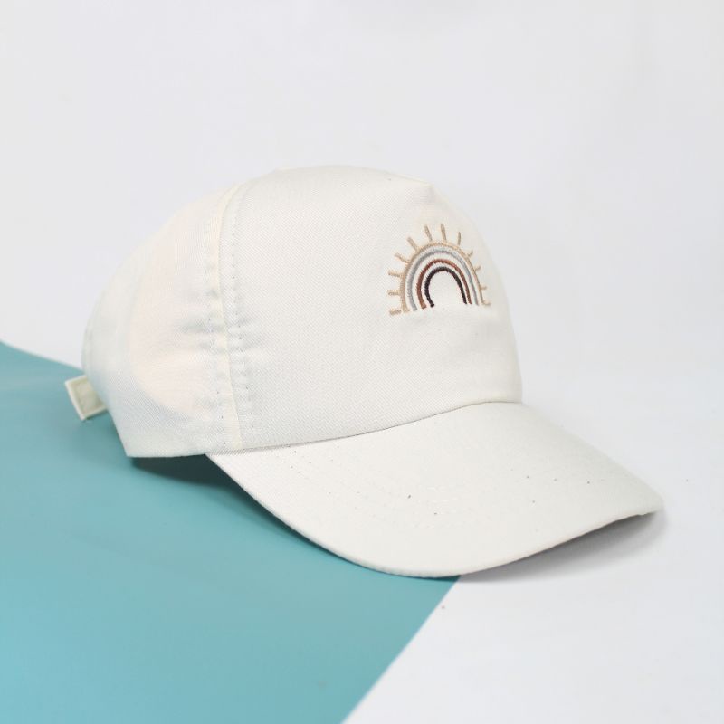 RUFFIN HAT - Topi Anak Baseball Snapback Karakter Cewek Cowok Laki Perempuan Korea Lucu Murah Bordir-White Bone