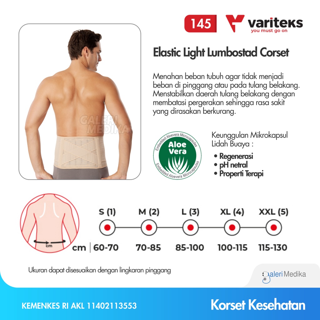 Korset Kesehatan Pasca Operasi Tulang Belakang Variteks 145 Elastic Light Lumbostad Corset