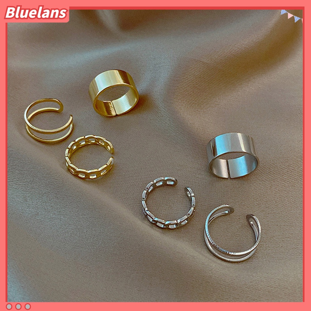 3pcs / Set Cincin Jari Model Terbuka Bahan Alloy Dapat Disesuaikan Gaya Retro Punk Hip Hop Untuk Wanita