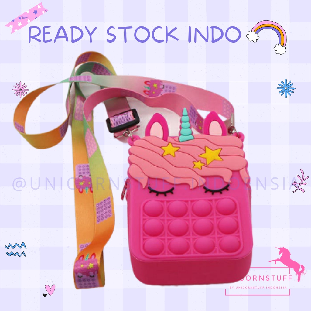 READY STOCK Tas Selempang Unicorn Anak Pop It Sling Bag Kado Cewek Silicon Jelly Hadiah Anak Perempuan Pergi Fidget Toys