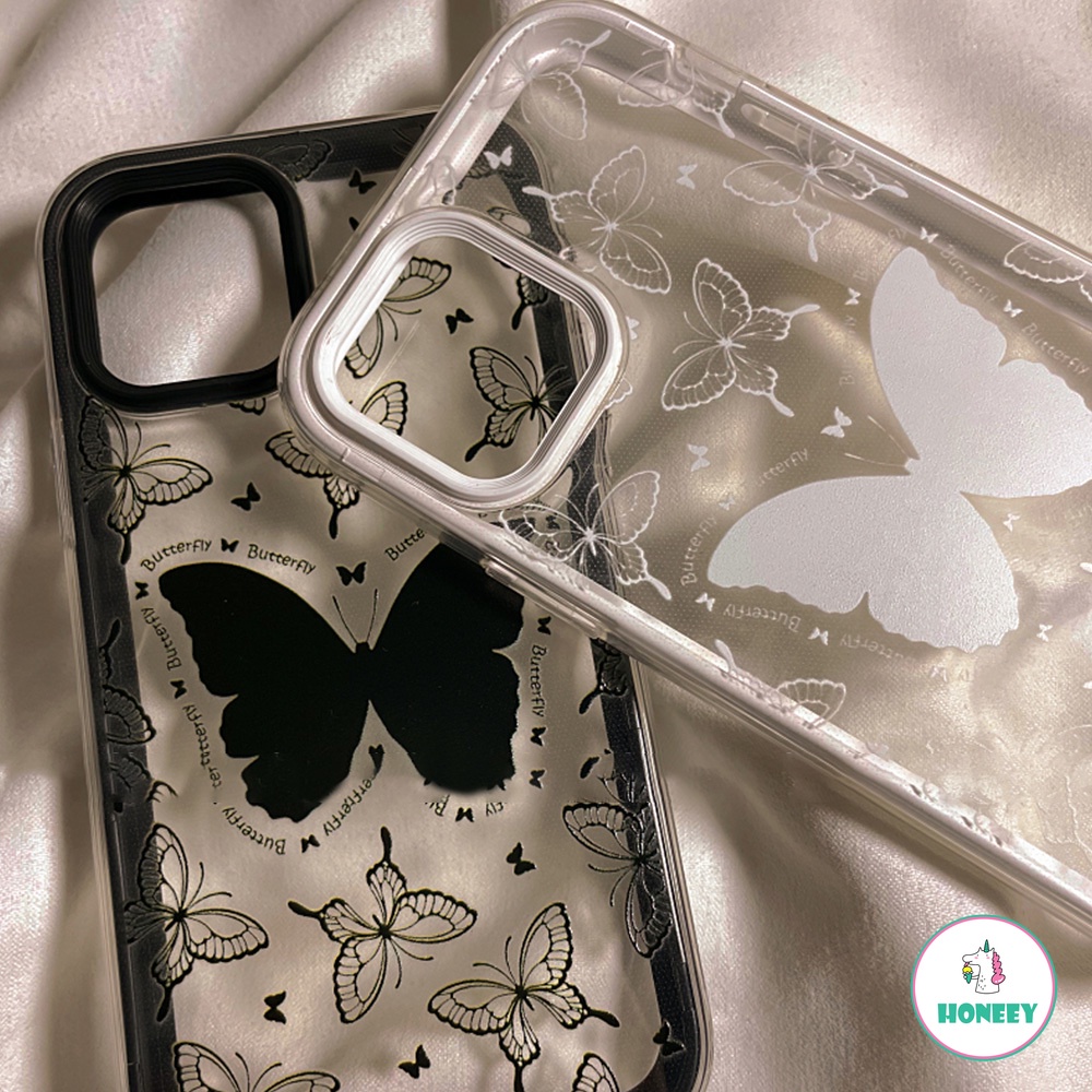 Ins Simple Line Black Butterfly Crystal Clear Phone Case compatible for IPhone 14 13 12 11 Pro Max XR 7 Plus 3 In 1 Removable Frame Soft TPU Case