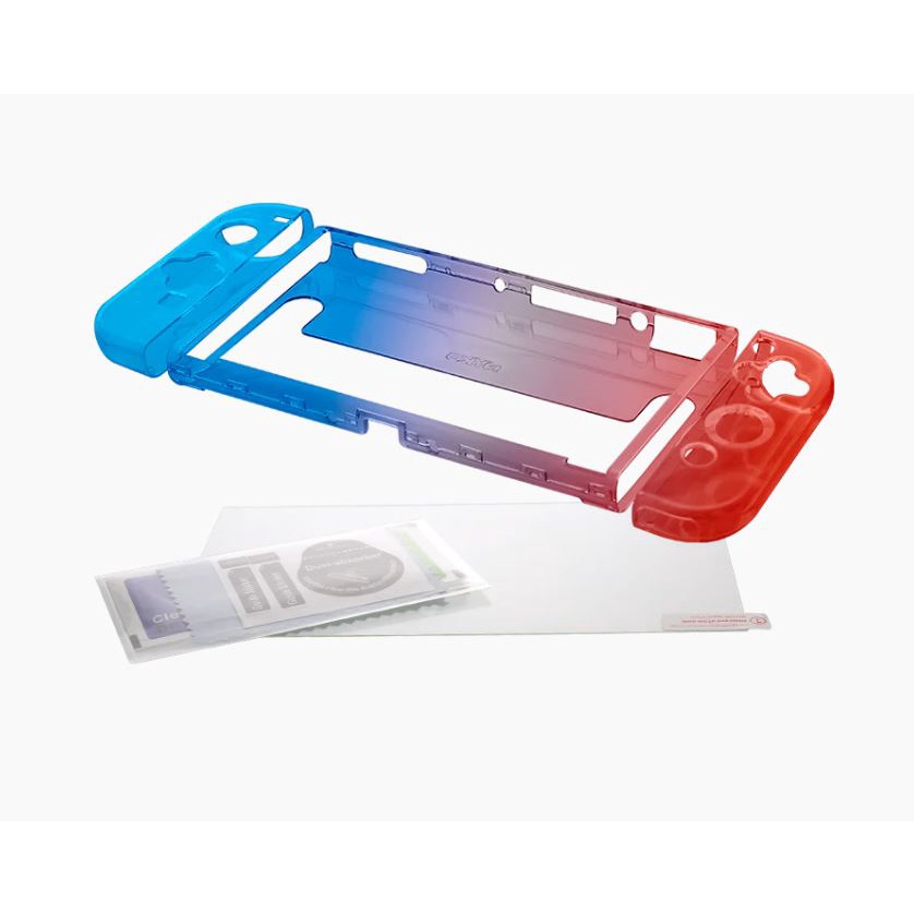 Nyko Thin Case Nintendo Switch OLED Clear &amp; Neon Red Blue