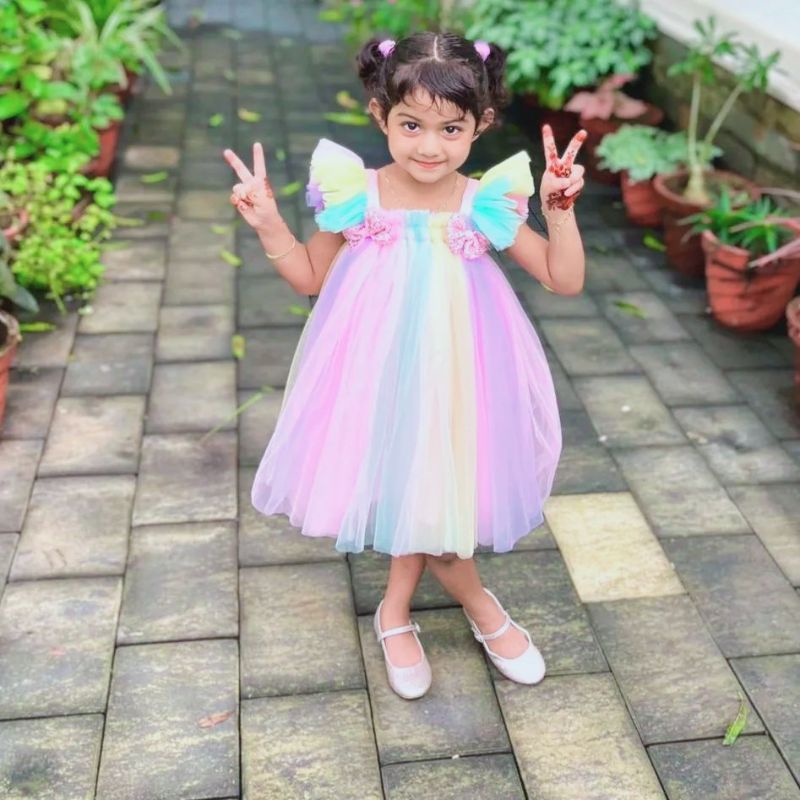 dress pelangi baju anak ulang tahun pesta lebaran kondangan natal