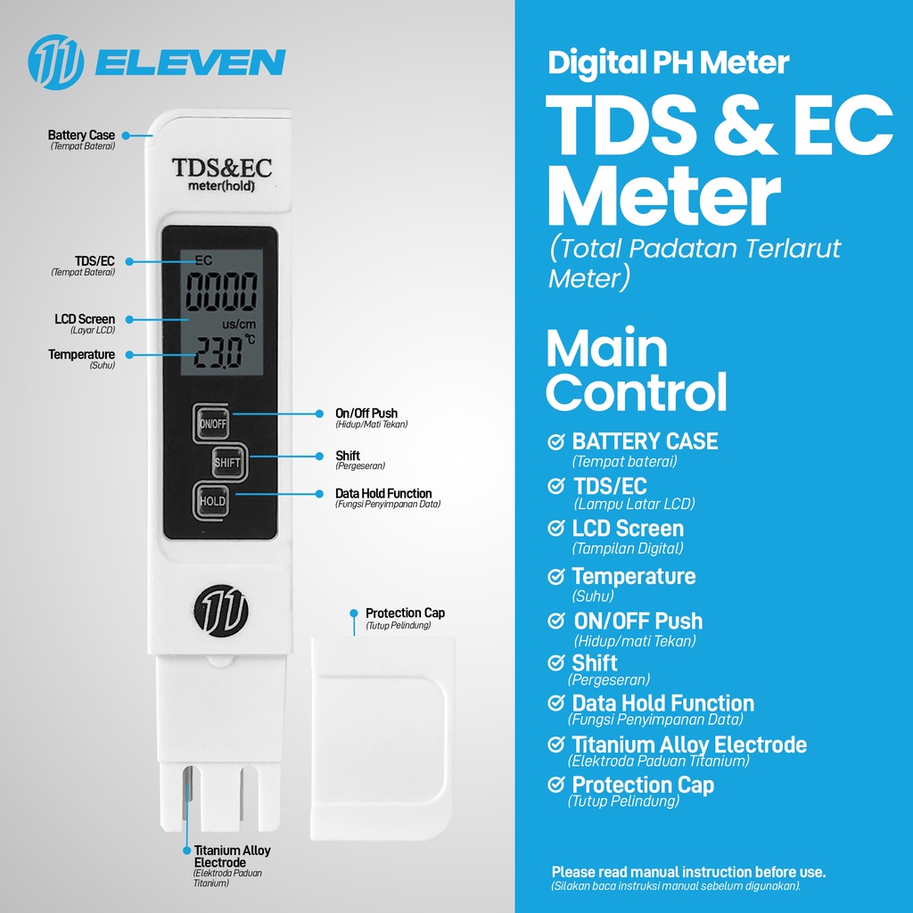 TDS Dan EC Meter Alat Pengukur Pada Hidroponik Tds &amp; EC Meter atau ELEVEN TDS