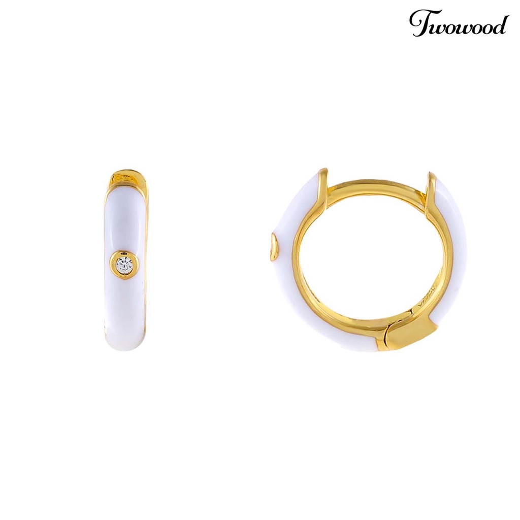 1 Pasang Anting Hoop Cubic Zirconia Bentuk Bulat Bahan Alloy Untuk Wanita