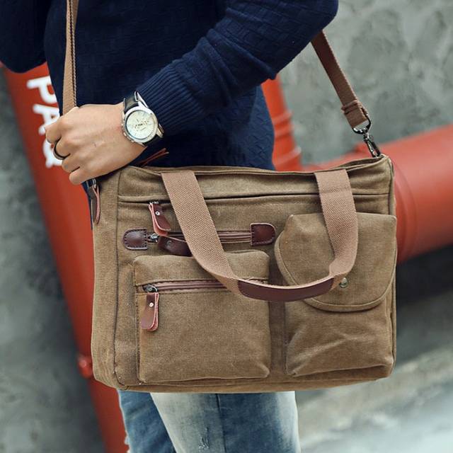 Download Tas Selempang Pria Kanvas Tas Kerja Kantor Laptop Shoulder Bag Shopee Indonesia