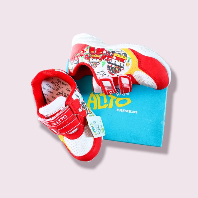 SEPATU ANAK ALTO COWOK CEWEK ROBOCAR BOY WHITE-RED