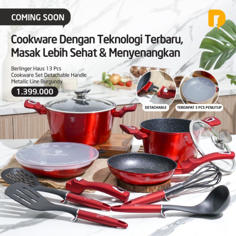 Panci Berlinger Haus 13 Pcs Cookware Teflon Frying Pan Frypan Wajan Fry Pan Wok Pan Casserole