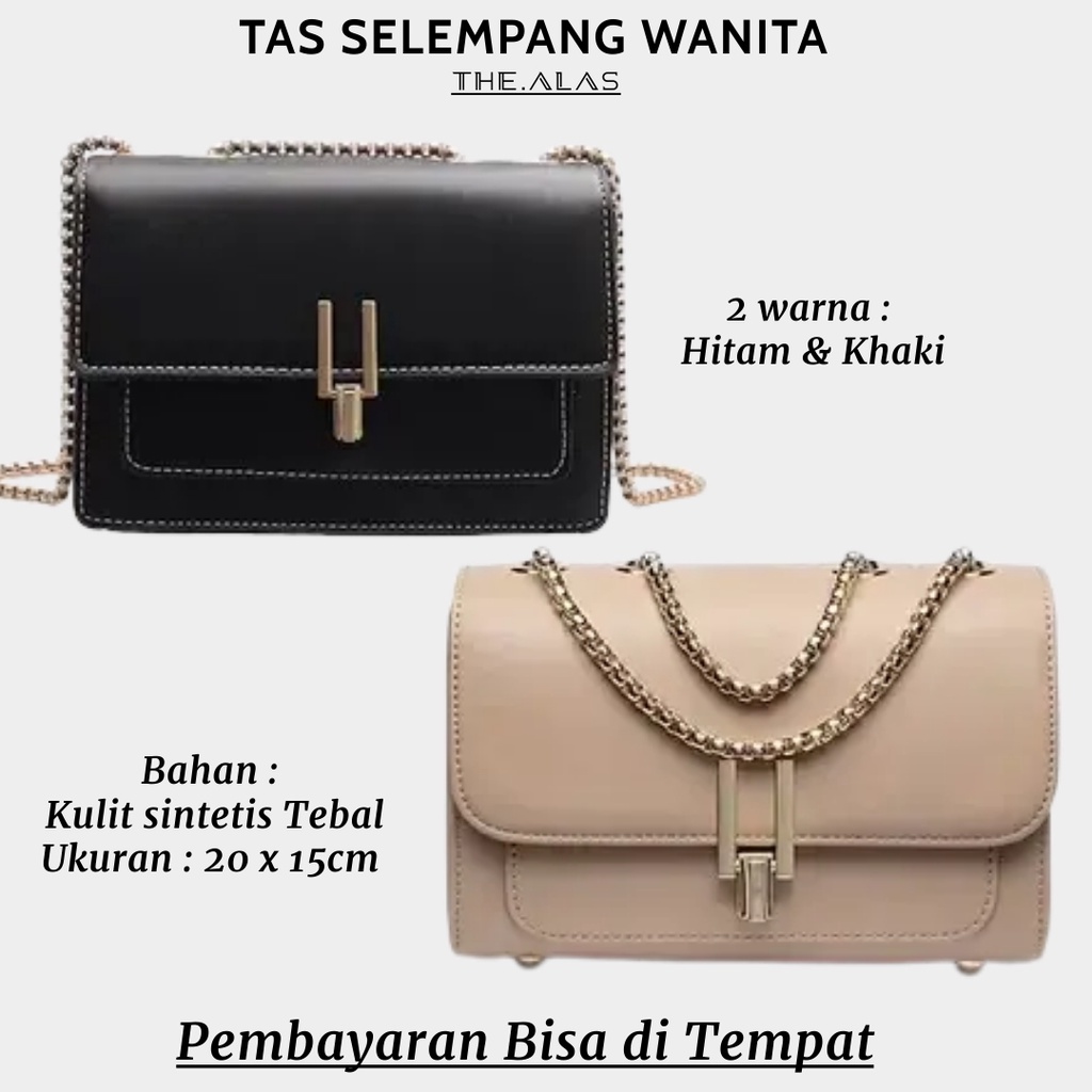 Tas Selempang Wanita / Fashion Slingbag Rantai Polos Hitam / Tas Pesta Kondangan