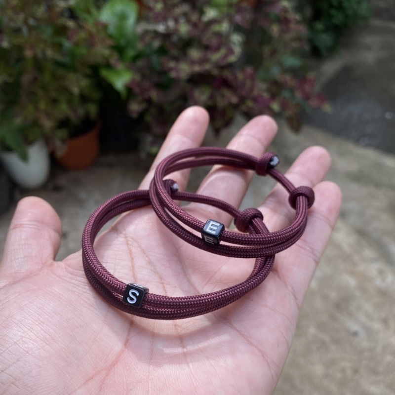 Gelang Couple Inisial Huruf Nama Pria Wanita Alfabet Kapel Copel Tali Paracord 4mm Bracelet Pasangan Pacar Kado Gift Custom