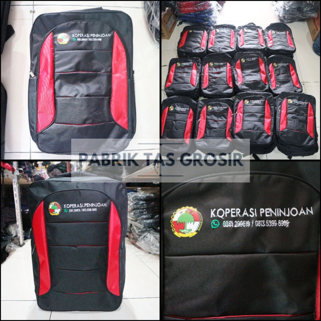 Ransel Grosir Sablon Bordir Polo Hitam List Merah Tas Acara Perkumpulan Seminar Pelatihan Bagus Awet