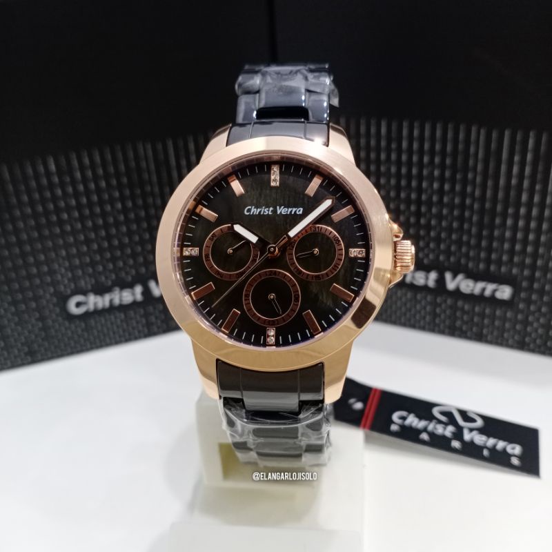 JAM TANGAN WANITA CHRIST VERRA CV 10158L-55 BLK STAINLESS ORIGINAL