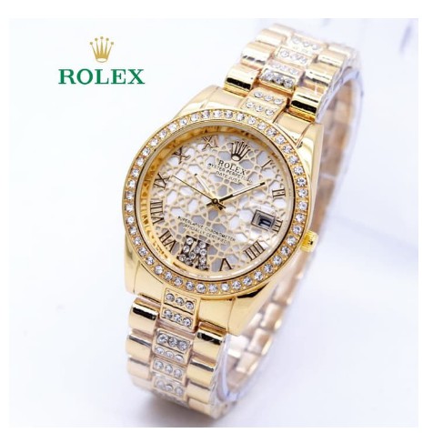 BAJ JAM TANGAN ROLEX RANTAI PLAT MADU JAM TANGAN MURAH WANITA RX012