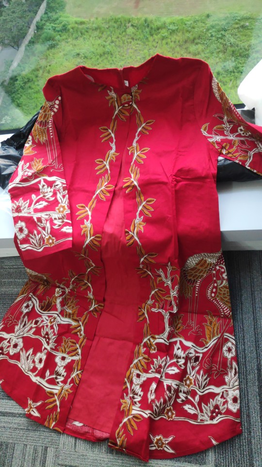 Dress Batik Tunik Warna Merah Edisi Imlek, 125 Bk# Bahan Katun Stretch