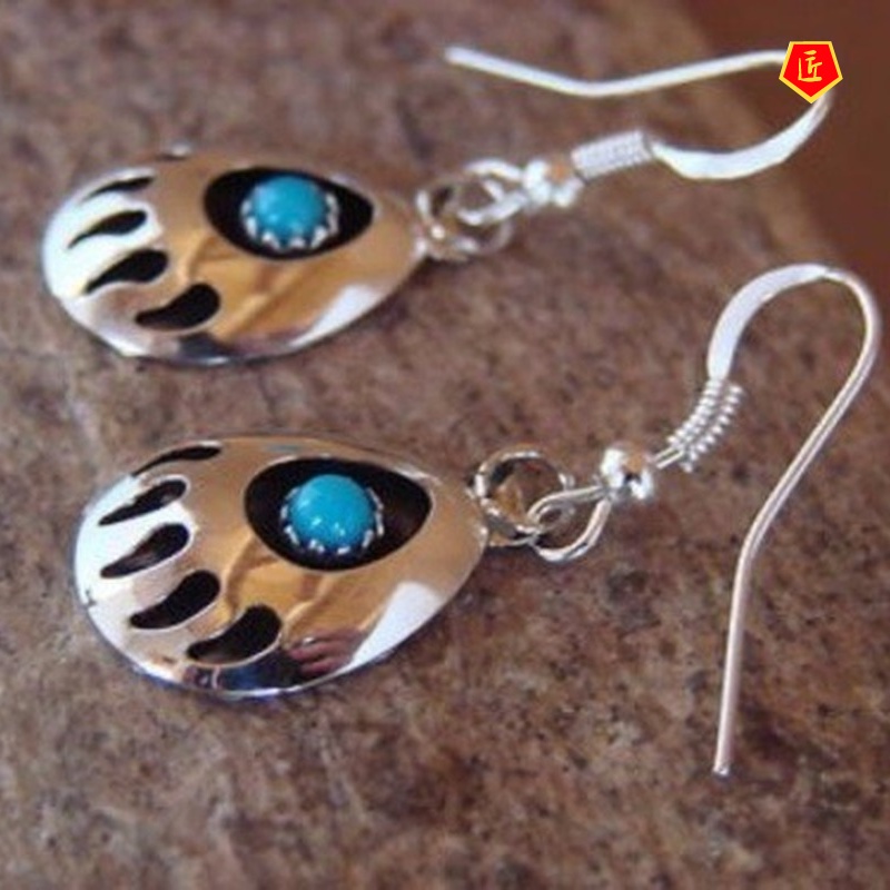 [Ready Stock]S925 Silver Vintage Turquoise Earrings