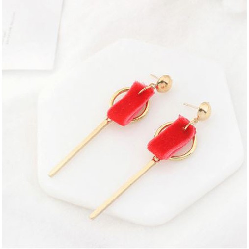 anting panjang simple bulat velvet gold long dangling earrings (1H3) jan108