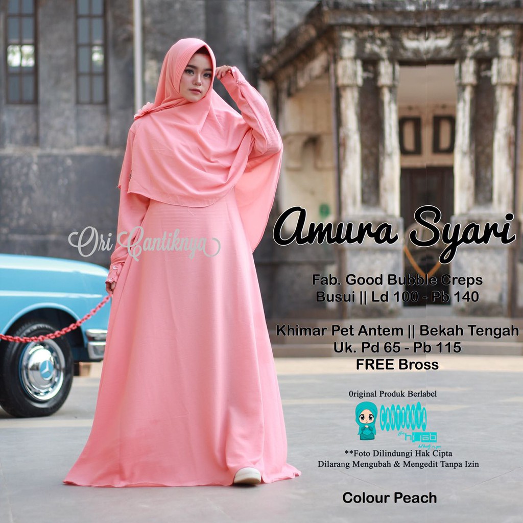 AMURA SYARI PEACH ALLSIZE 100 /140 Gamis Bubble Busui Seragam Murah Cantik Asli Original Umroh CTY
