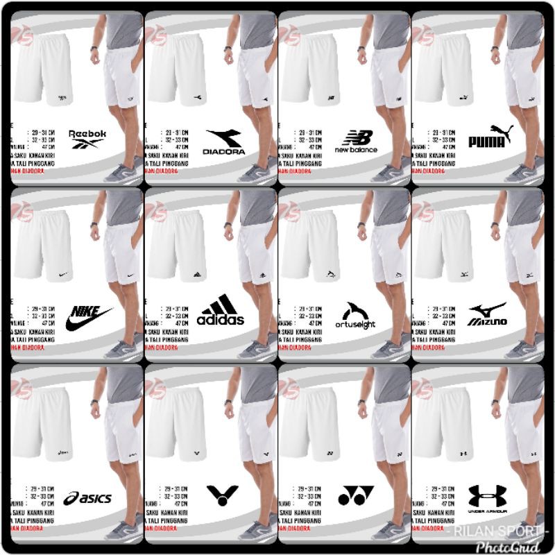 Celana pendek putih badminton tenis voli pingpong training pendek putih bulutangkis murah celana pendek pria bagus ada saku kanan kiri resleting bawahan olahraga pria short white kolor putih tes tni polisi celana polos putih kantong resleting celana pria-2