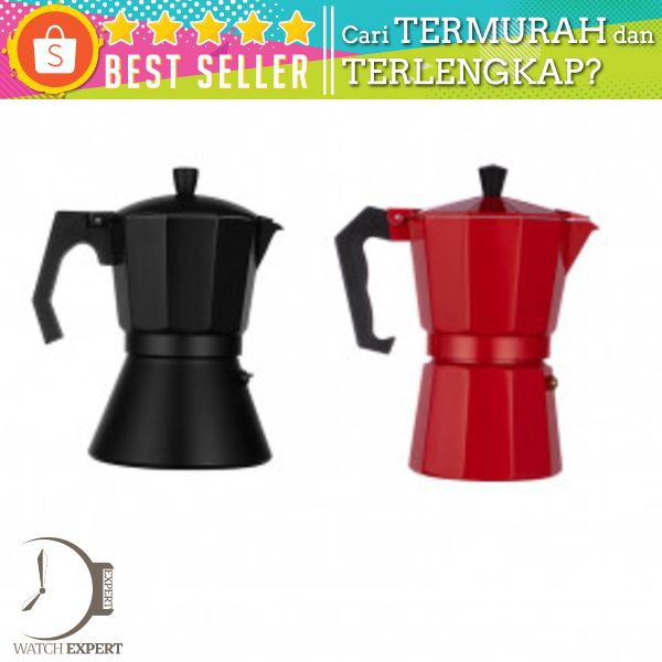 OneTwoCups Espresso Coffee Maker Moka Pot Teko Stovetop Filter 300ml 6 Cups - MX001 - Black