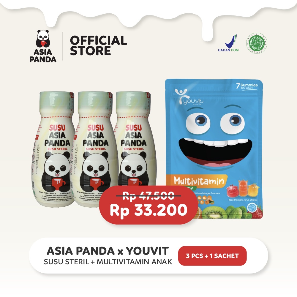 

Asia Panda Susu Steril 200ml 3 Pcs FREE Youvit Kids 7 Days 1 Pcs