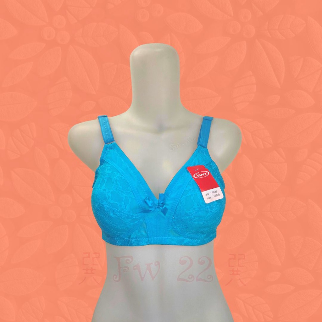 Bra Sorex 9833 | Bra Tanpa Kawat Jumbo dan Busa Tipis dengan Brukat dan Motif yang Cantik