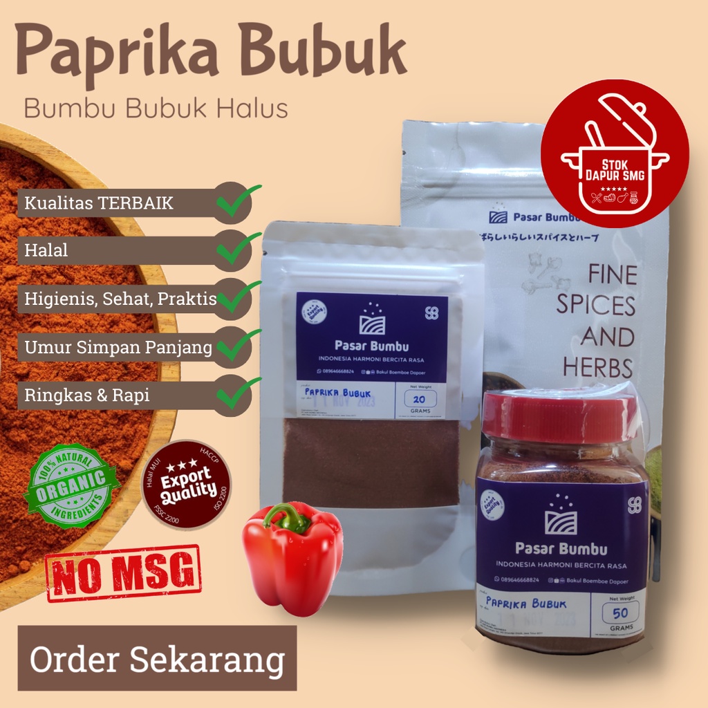 

Pasar Bumbu Paprika Merah Bubuk / Paprika Powder Pouch Refill 20gr 50gr 100gr Botol 50gr