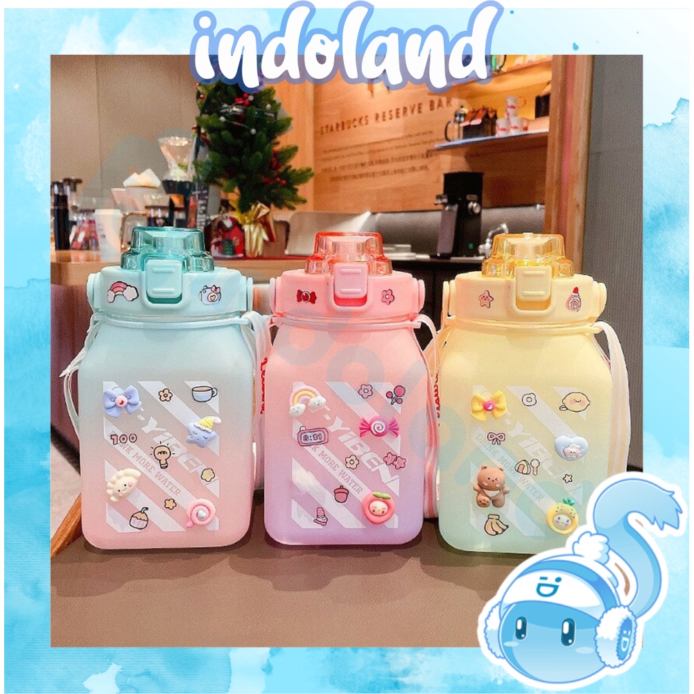 ☀ INDOLAND ☀  Botol Minum Kotak 1500 ML Botol Minum Viral Botol Pelangi Botol Minum Motivasi R745