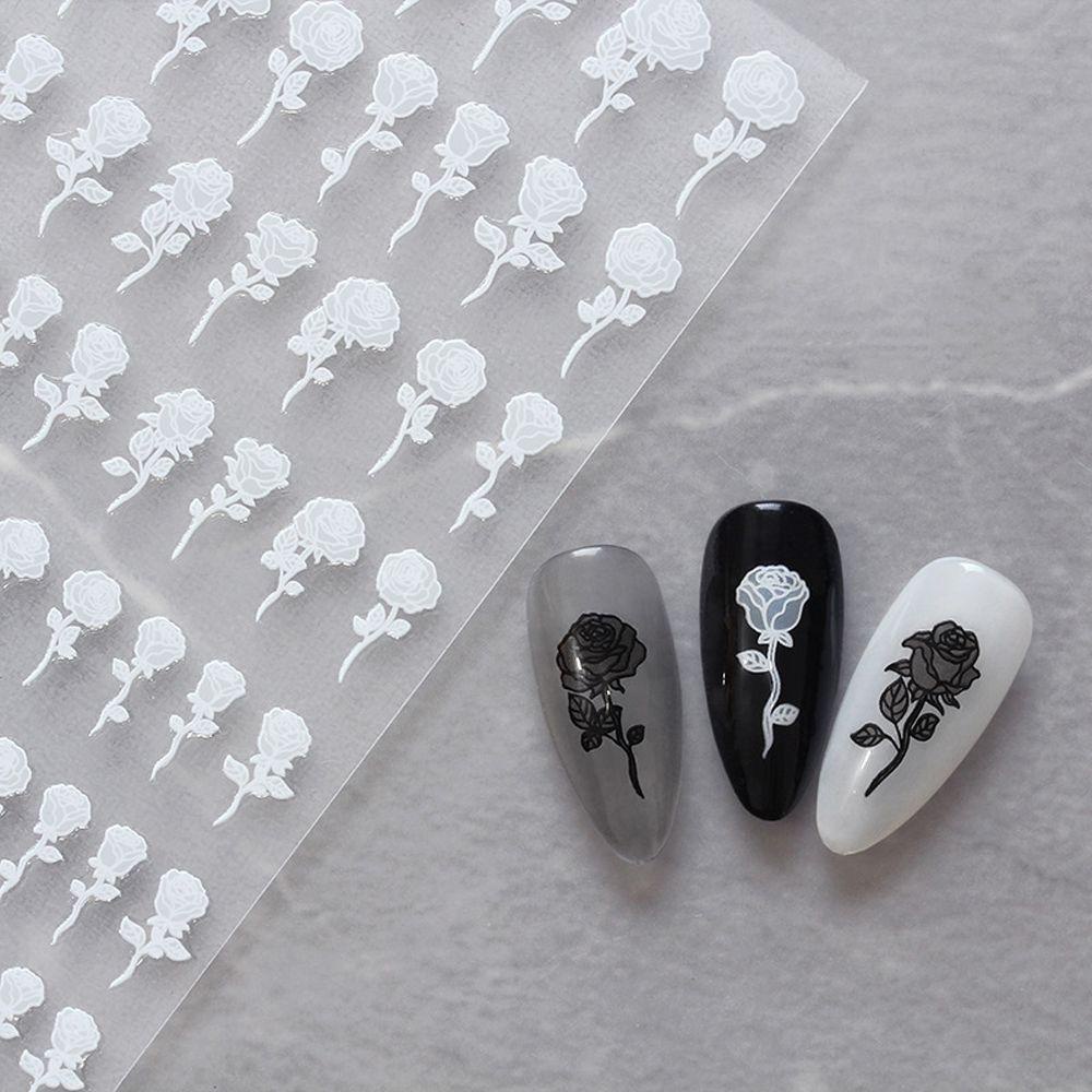 Mxbeauty Stiker Kuku Bunga Wanita Pola Noda Asap Perekat Diri Hitam DIY Nail Decals