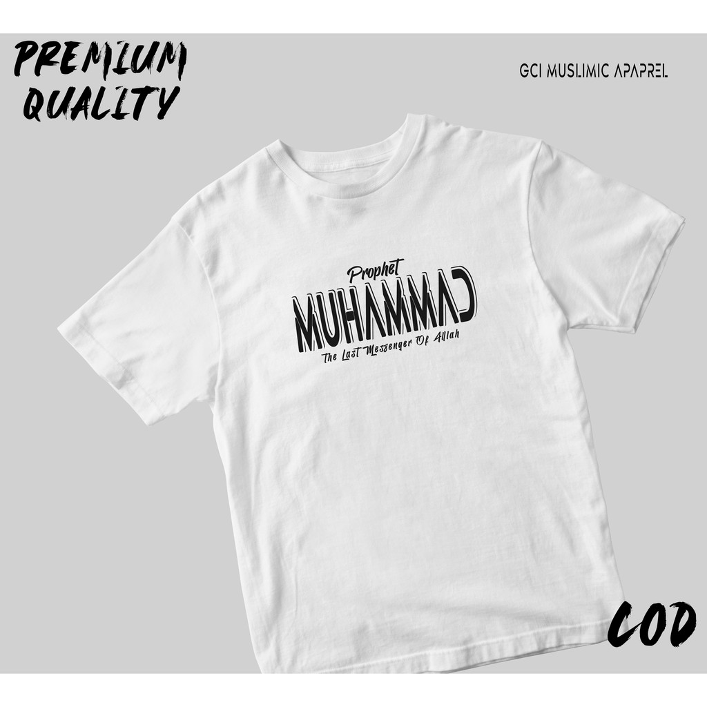 Kaos Dakwah Pria Lengan Pendek Desain Nabi Muhammad Saw - Putih