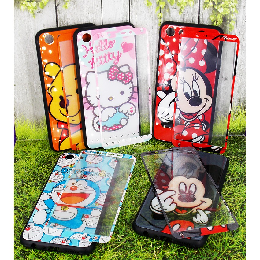 CASE GLASS CARTOON + ANTIGORES FOR HP # OPPO A71 # VIVO V7 # SAMSUNG J3Pro # SAMSUNG A6 # SAMSUNG J6 # IPHONE 7G /8G # IPHONE X /Xs