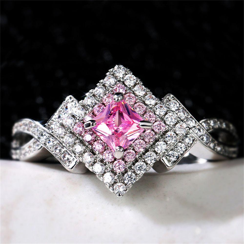 Lily Hari Valentine Perhiasan Fashion Anniversary Tangan Dekorasi Zirkon Batu Cincin Merah Muda Zirkon Perhiasan Rings