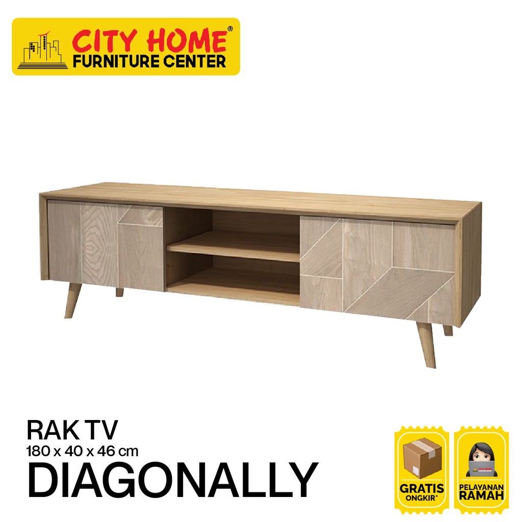 Rak TV Unit 150 cm Minimalis Scandinavian Wood Kayu DIAGONALLY | Cityhome Cikarang