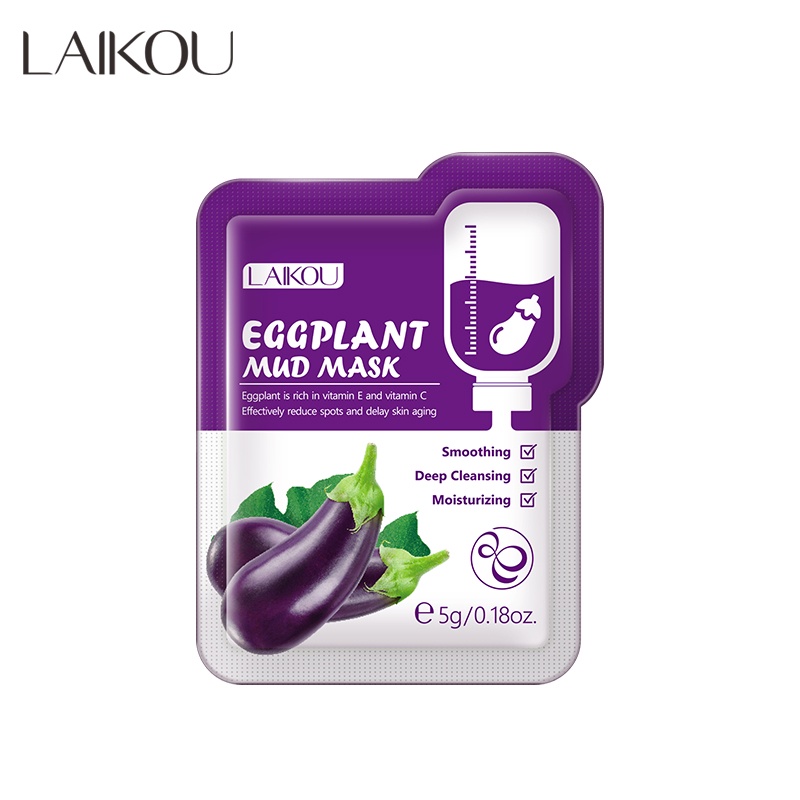 LAIKOU Eggplant Mud Mask Membersihkan Komedo Kontrol Minyak Melembutkan Kulit 5g