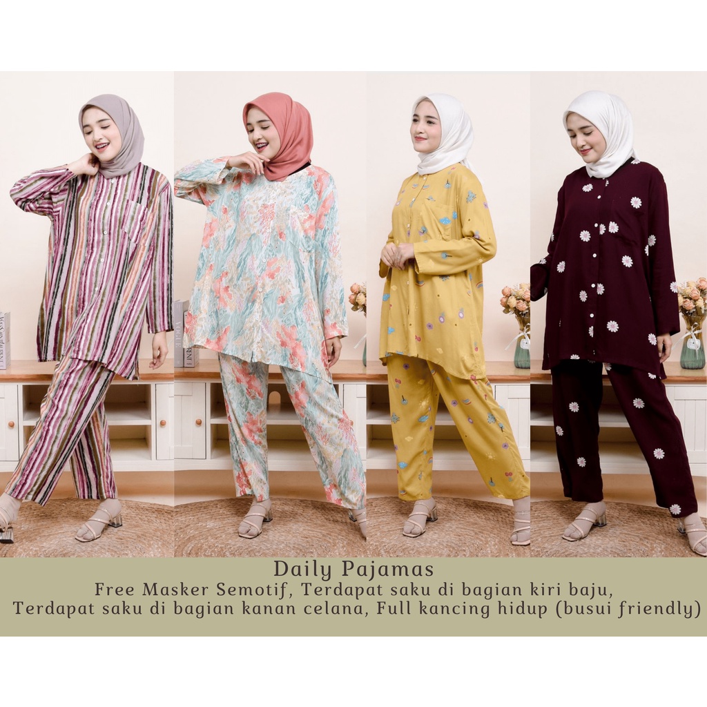 Setelan Piyama Lengan Panjang Celana Panjang Busui/Katun Rayon Premium
