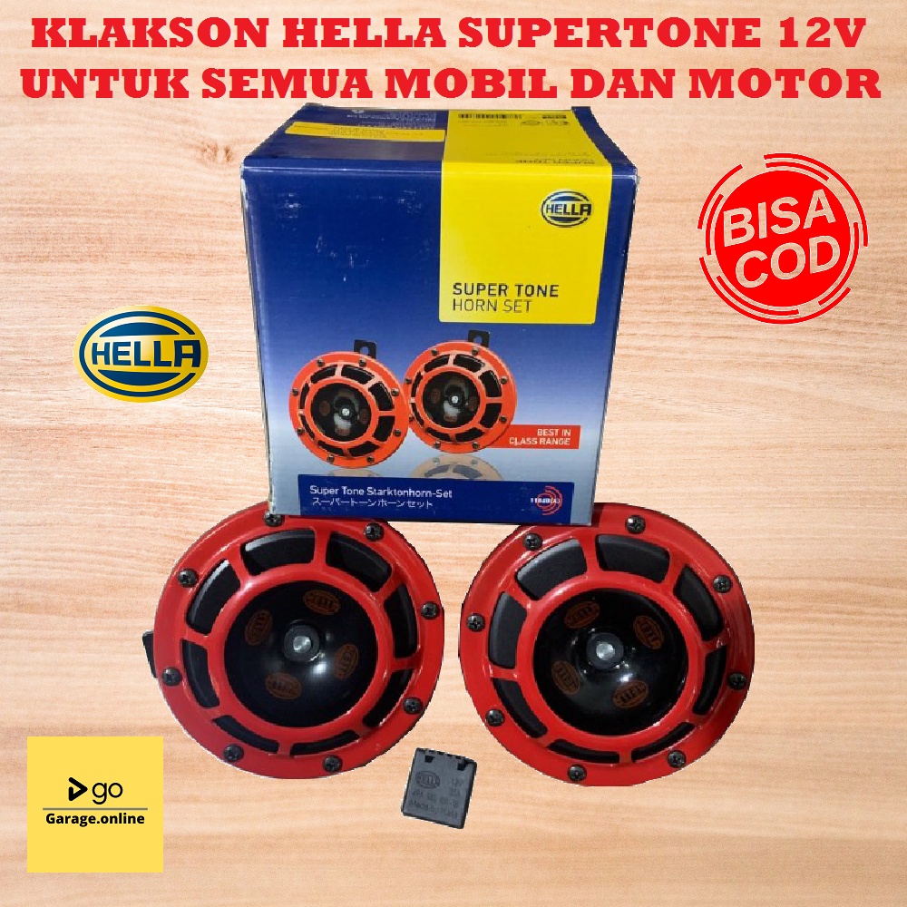 Klakson Hella SUPERTONE Merah Double Disk Red Original + Relay Hella