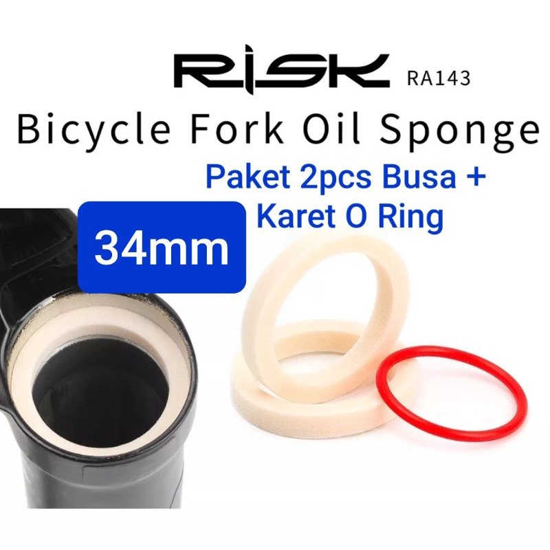 RISK Busa Seal Fork 2pcs Plus O Ring Karet Merah Size 34mm Ukuran 34 mm . Foam Sponge Spoon Spoons Pelumas Suspensi Stencion Sepeda