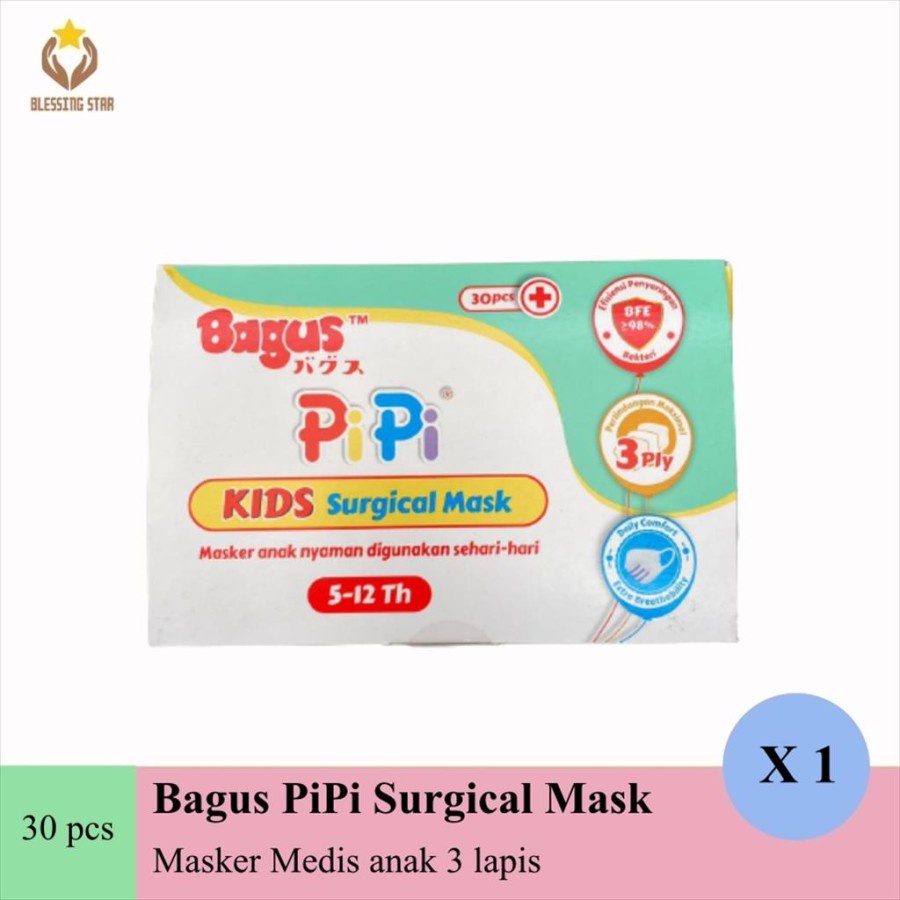 Bagus Masker medis anak isi 30 pcs PiPi kids surgical mask 3 ply