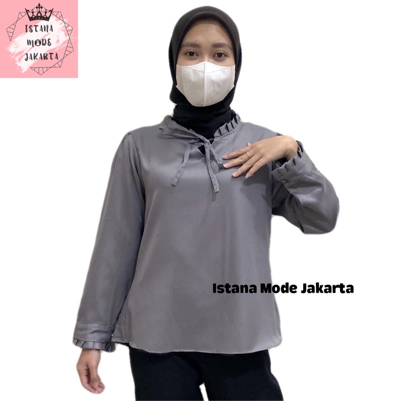 ISTANA MODE JAKARTA Aurelia baju atasan wanita terbaru blouse korean style blouse wanita lengan panjang-ABU TUA