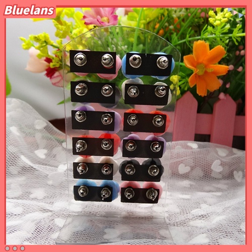 Bluelans 12 Pairs Women Fashion Rose Flower Mixed Color Flower Ear Stud Earring