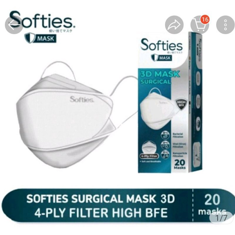 masker KF94 Softies isi 20 warna putih (stok tggal 1)