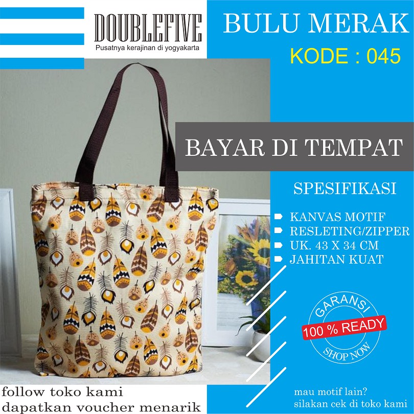 TOTE BAG WANITA TOTEBAG PRIA CANVAS MOTIF GOOD QUALITY WITH RESLETING KODE - 045