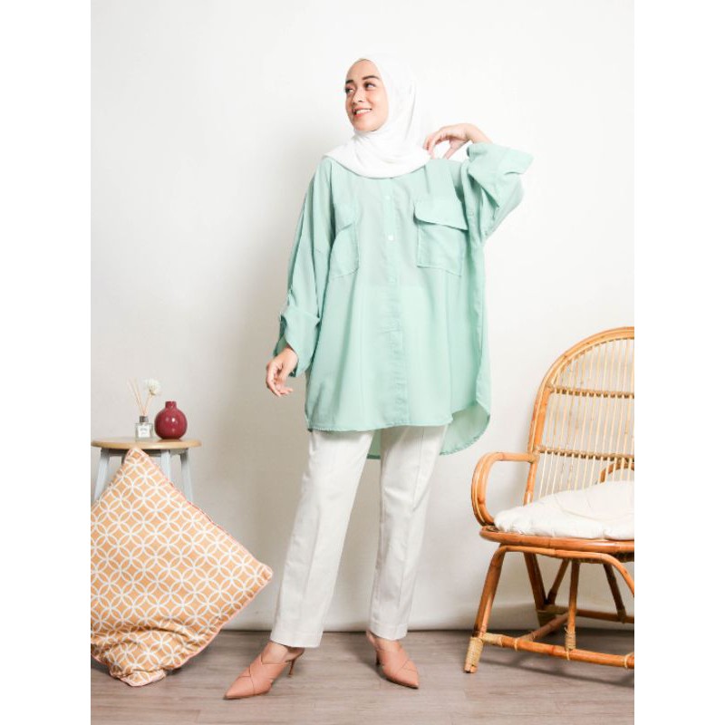 KEMEJA WANITA OVERSIZE POLOS K-2-Mint