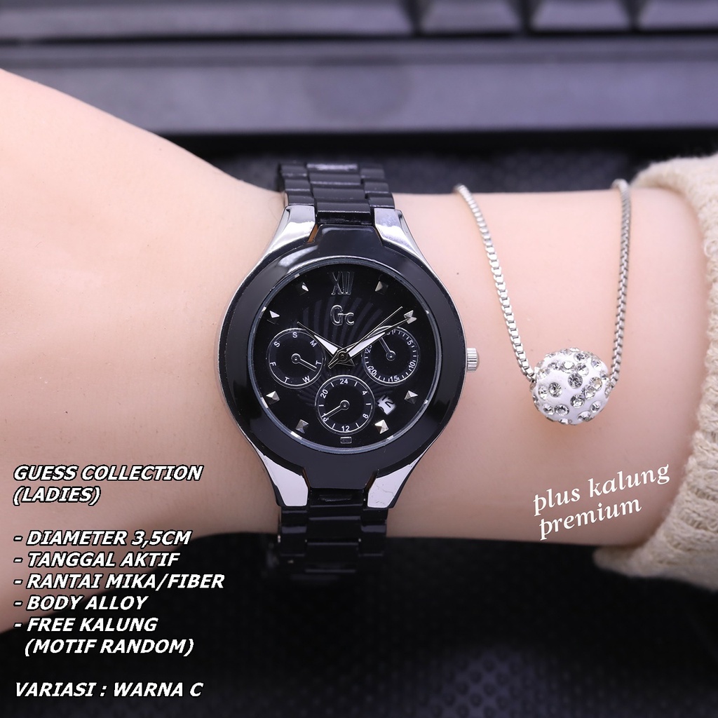 JAM TANGAN WANITA GC RANTAI MIKA BODY BULAT TANGGAL AKTIF FREE KALUNG