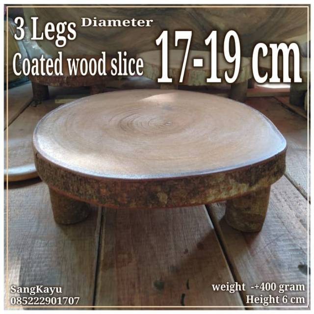 Talenan tatakan kayu 17-19 cm kaki tiga wood cupcakes stand three legs