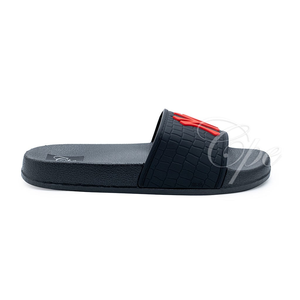 CALL SLPT NY LOGO Sandal Slop Slip On Teplek Wanita Sandal Cewek-Red