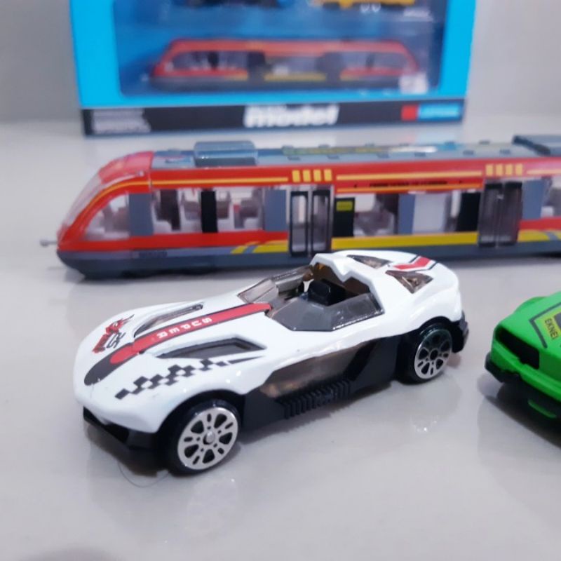 Diecast Set Mobil Dan Kereta Alloy - Mainan Miniatur Train Car Anak