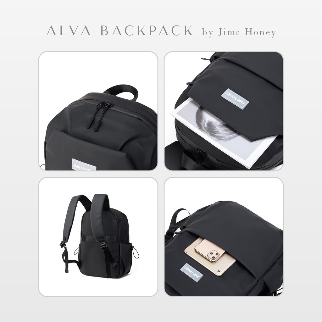 Alva Backpack Jims Honey Tas Ransel Pria dan Wanita Sekolah Kuliah Anti Air Muat Banyak Import Trendy Murah Original