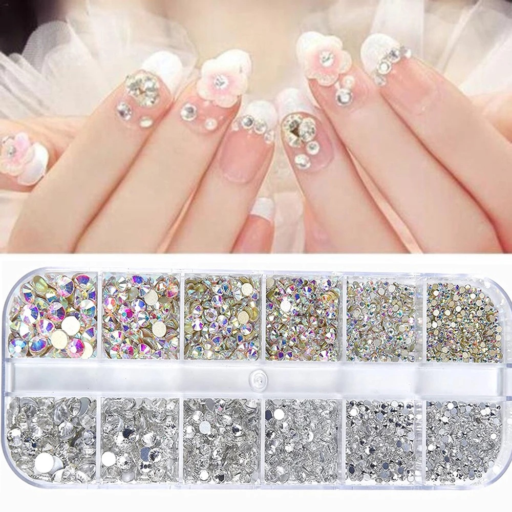 12 Grid / Kotak Kristal Berlian Imitasi Glitter 3D Bentuk Persegi Panjang Untuk Dekorasi Nail Art